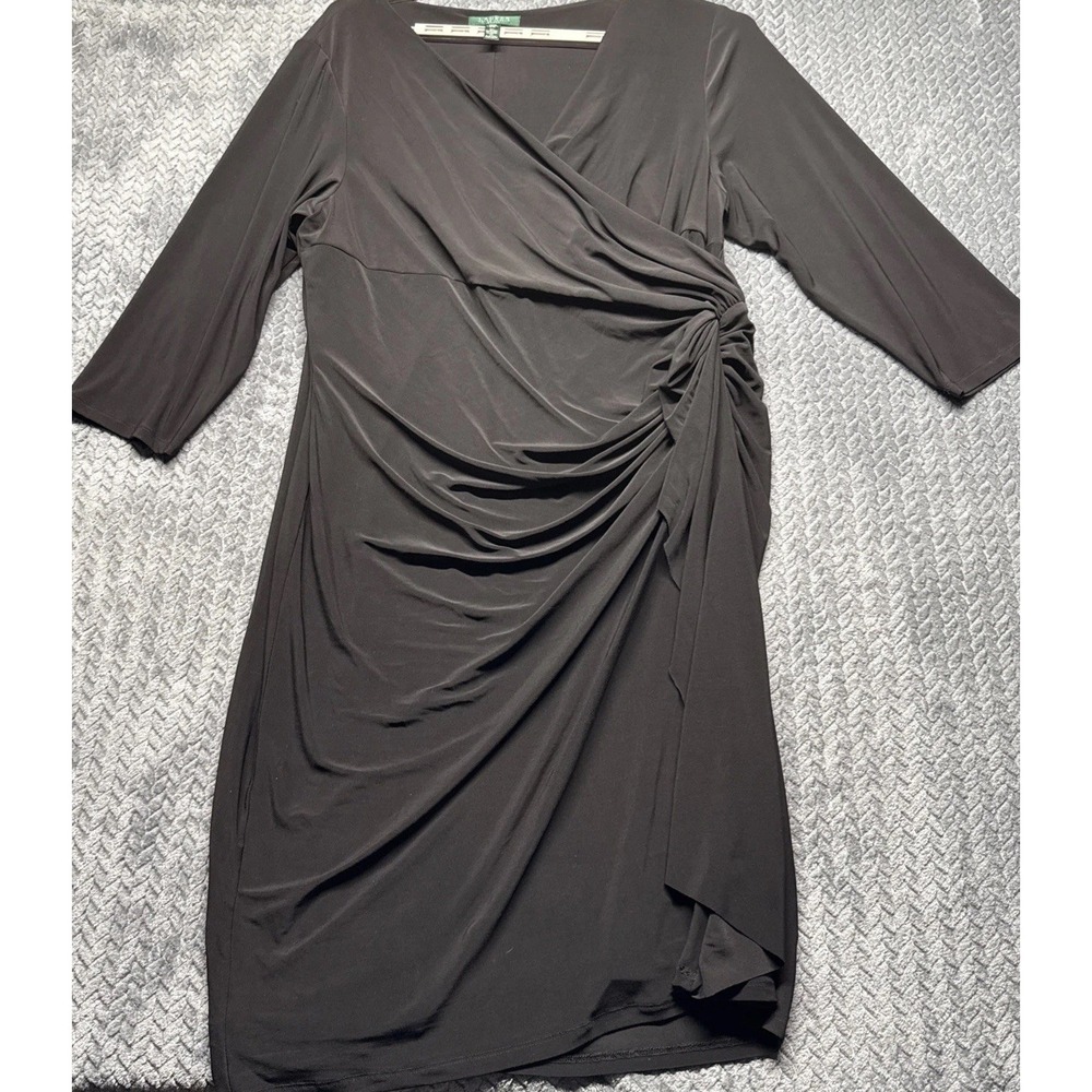 Lauren‎ Ralph Lauren Women's 22W Black Faux Wrap Dress Ruched Side Plus Size